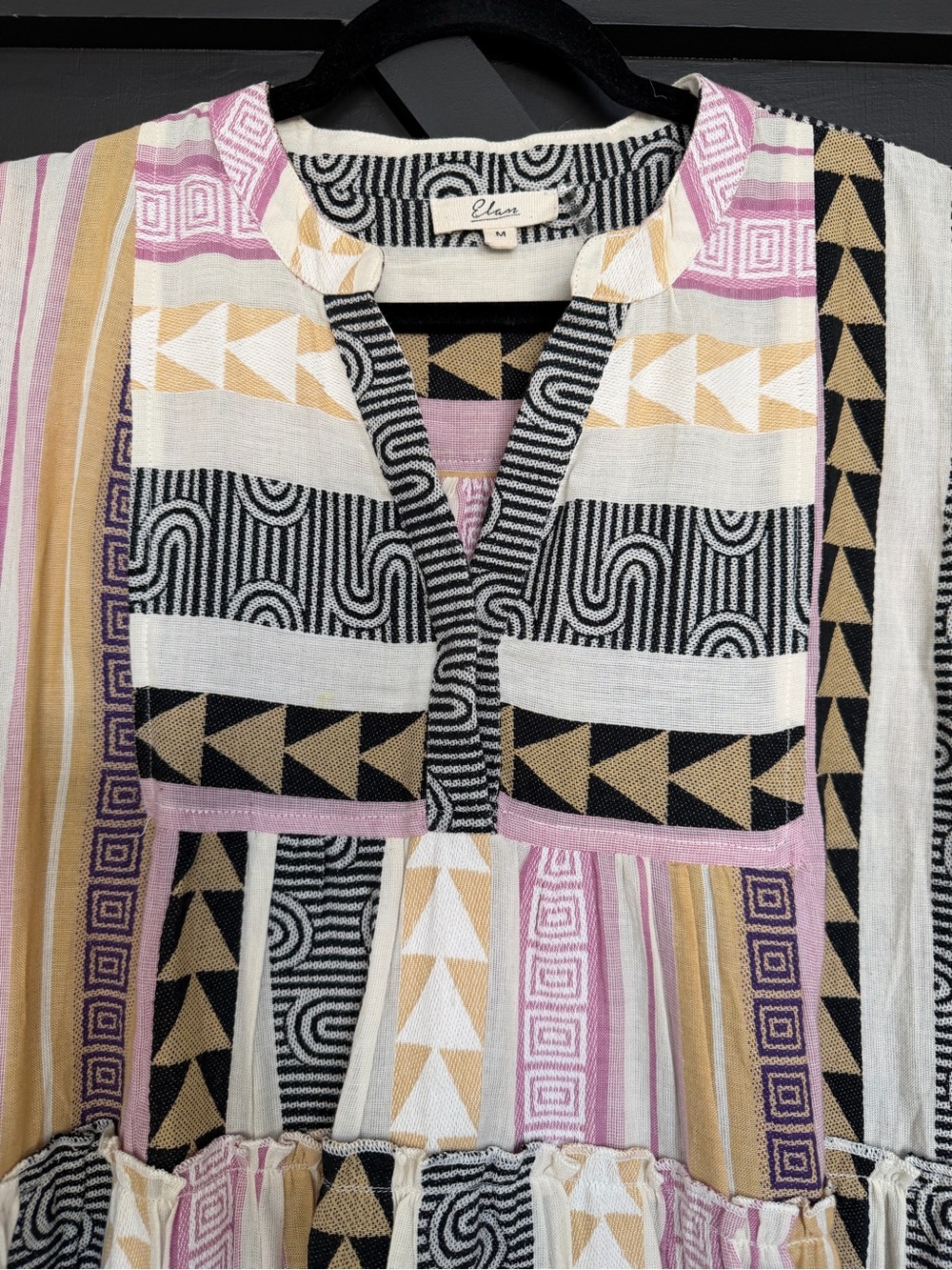 Elan Charli Dress in Tan/Purple Tribal Print, Size Medium - Picture 5 of 12